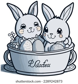 vector image illustration of 2 rabbits in a glass