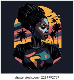 vector image illustration of african american woman with dark background