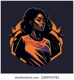 vector image illustration of african american woman with dark background