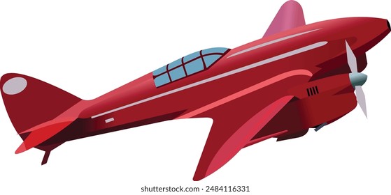 vector image, illustration of an ancient fighter plane colored red with white stripes