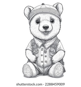 vector image of illustration of bear in lines for coloring