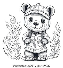 vector image of illustration of bear in lines for coloring