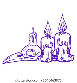 ilustração de imagem vetorial do crânio da cabeça do pássaro e velas	