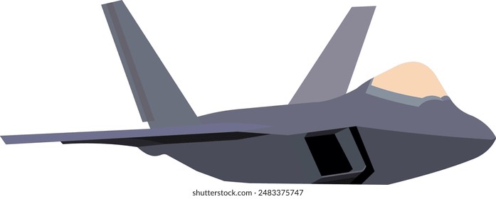 vector image, illustration of a black and gray f-22 fighter jet seen from the right side