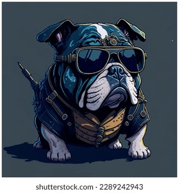 ilustración vectorial de bulldog con gafas