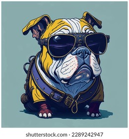 ilustración vectorial de bulldog con gafas