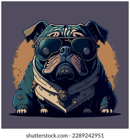 ilustración vectorial de bulldog con gafas