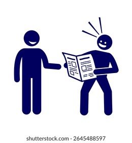 Vector image illustration of a character talking about news in a newspaper