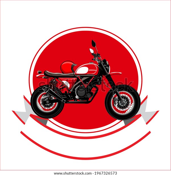vector image illustration of a classic motorbike\
logo with dominant red\
color