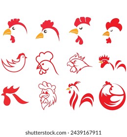 vector image illustration of a collection of chicken logos