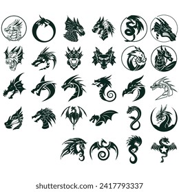 vector image illustration of a collection of dragon logos