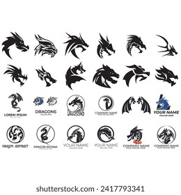 vector image illustration of a collection of dragon logos