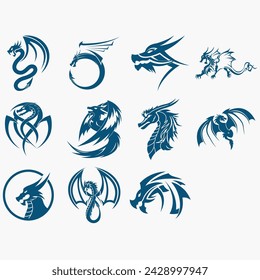 vector image illustration of a collection of dragon logos