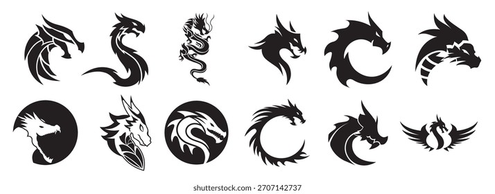 vector image illustration of a collection of dragon logos