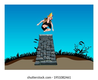 vector image illustration of the cultural activity of the springboard island of Nias, North Sumatra, Indonesia