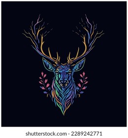 vector image illustration of deer with dark background