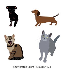 vector image. the illustration depicts four cute animals that are sitting in comfortable poses. Animals are different and with different colors