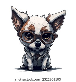 Vector image illustration of dog with glasses on light background