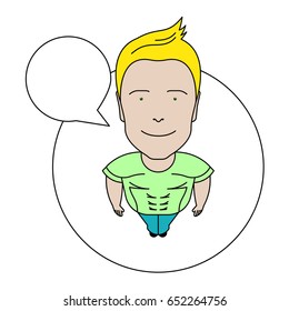 Vector image illustration doodle character of man guy thinking bubble assistance