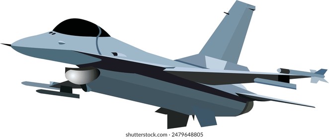 vector image. illustration of f-16 blue fighter jet full of ammunition