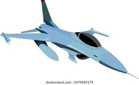 Imagen de Vector. ilustración de un avión de combate azul claro visto desde la parte delantera derecha