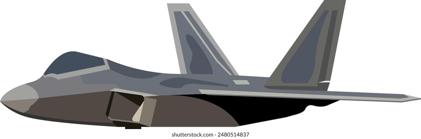 vector image. illustration of a f-22 gray fighter jet seen from the left side