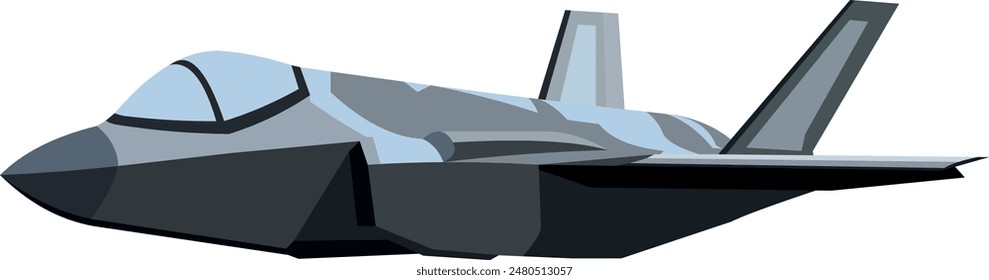 Imagen de Vector. ilustración de un avión de combate azul gris visto desde el lado izquierdo