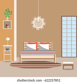 Vector image, illustration. Flat design room. Bedroom interior