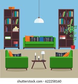 Vector image, illustration. Flat design room. Livin groom interior