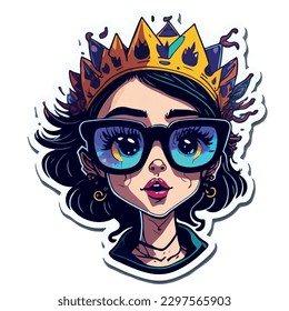 vector image of illustration of a girl with a princess crown in the form of a sticker
