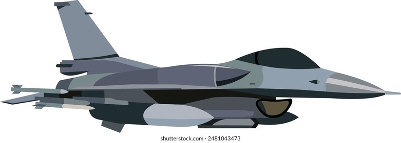 vector image. illustration of a gray fighter jet seen from the right