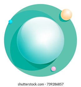 Vector image illustration icon of Saturn Solar System with orbit rings around and satellites 