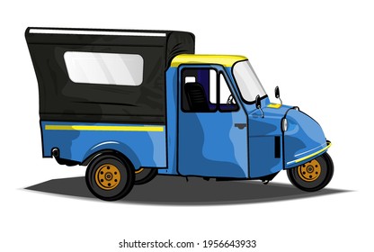 vector image illustration of Indonesian traditional transportation vehicle, namely err, three-wheeled motorized vehicle for public transportation