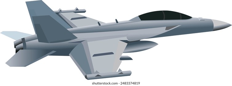 vector image, illustration of a light blue f-18 fighter jet from the right side