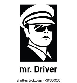 Vector Image Illustration Logo Design Taxi Cab Driver, White Collar, Black Sunglasses