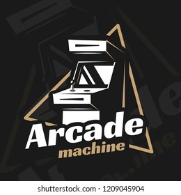 Vector image. Illustration of a logo, emblem, company element. Game design, old, retro, vintage arcades. Arcade machine, slot machine, board games.