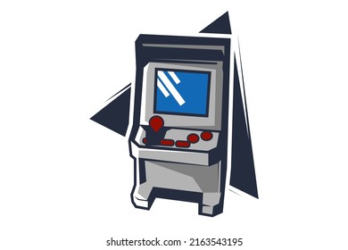 Vector image. Illustration of a logo, emblem, company element. Game design, old, retro, vintage arcades. Arcade machine, slot machine, board games.