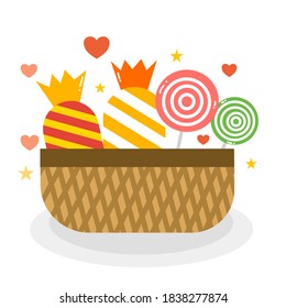 Vector image illustration lollipop candy candy dessert basket