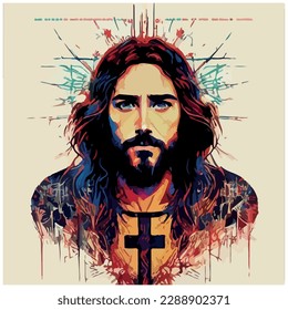 vector image of illustration of man with beard similar to jesus