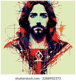 vector image of illustration of man with beard similar to jesus