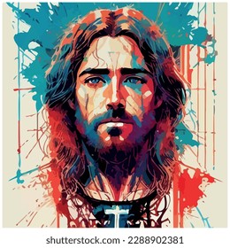 vector image of illustration of man with beard similar to jesus