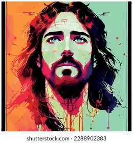 vector image of illustration of man with beard similar to jesus