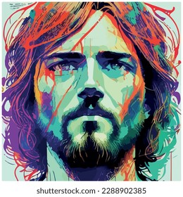 vector image of illustration of man with beard similar to jesus