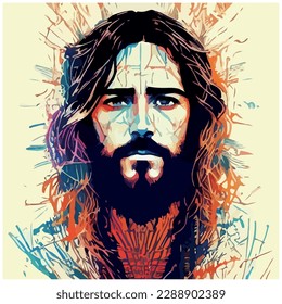 vector image of illustration of man with beard similar to jesus