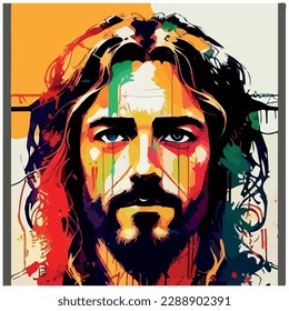 vector image of illustration of man with beard similar to jesus