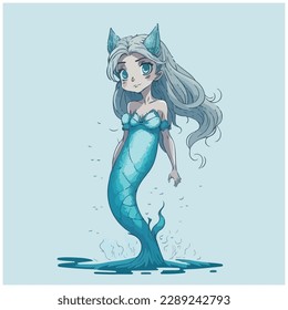 vector image illustration of mermaid girl with fish tail