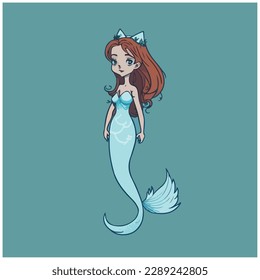 vector image illustration of mermaid girl with fish tail