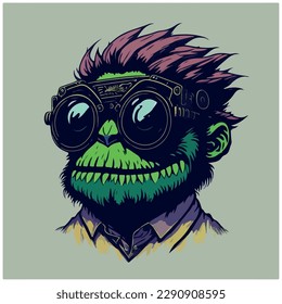 vector image illustration of monster with glasses