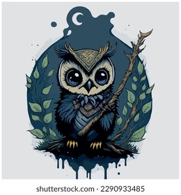 vector image illustration of owl with witch hat