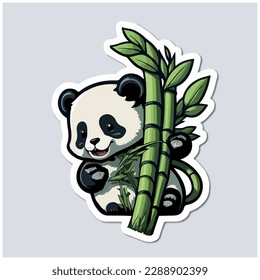 Cute Panda Bear with Bamboo Branch
